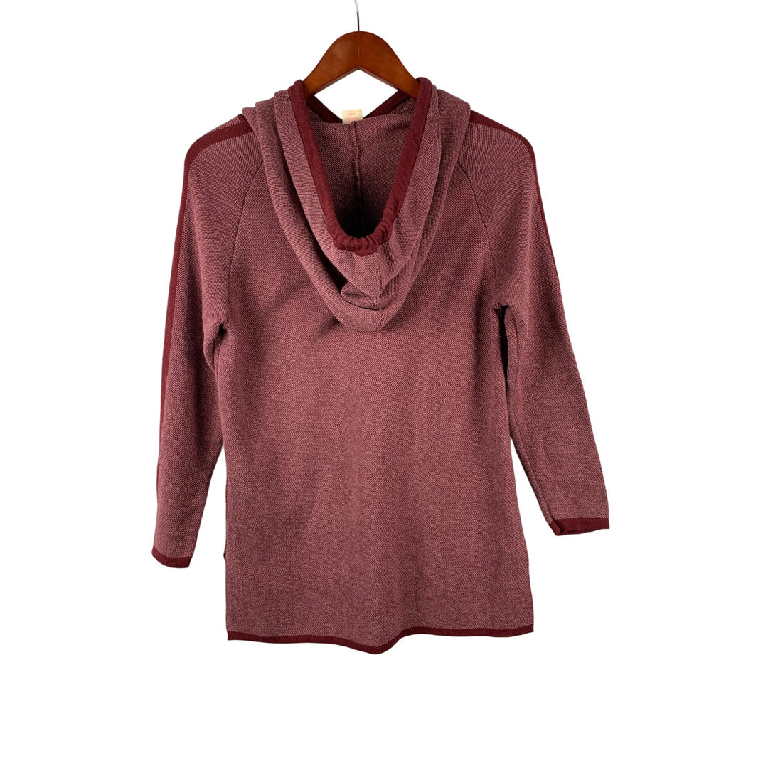 Womens Retreat Hooded Tunic Sweater Size L Cotton/Rayon Blend Burgundy