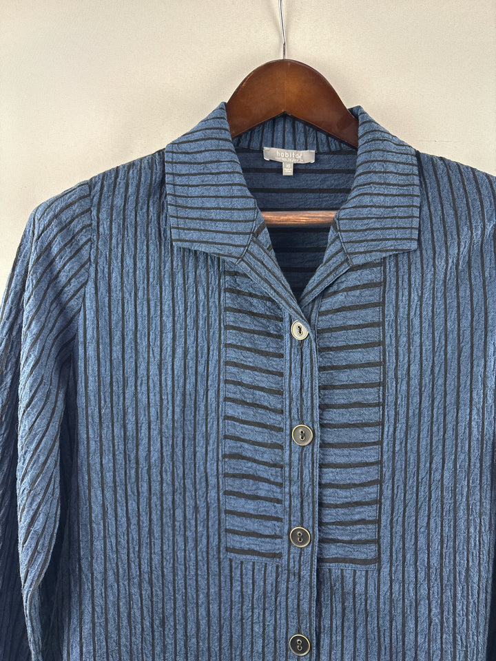 Women’s Habitat XS Dark Blue &amp; Black Striped Button Up