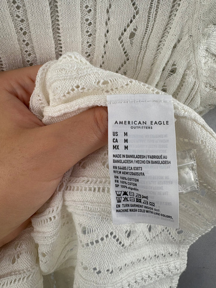 Women’s American Eagle Medium White Knit Short Sleeve 3/4 Button Shirt