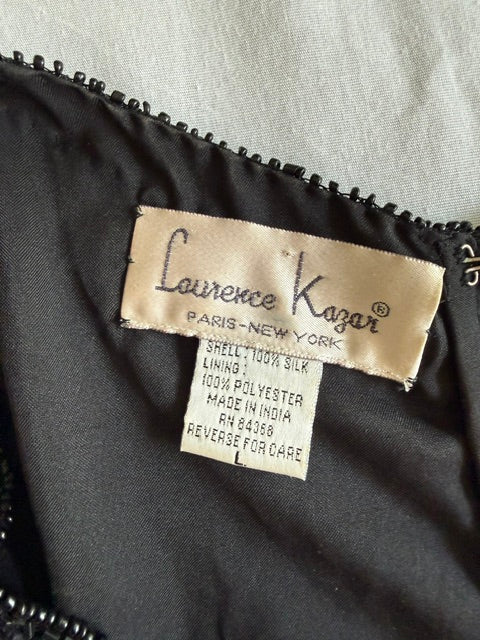 Laurence Kazar 90s Vintage Silk Black Beaded Dress SzL