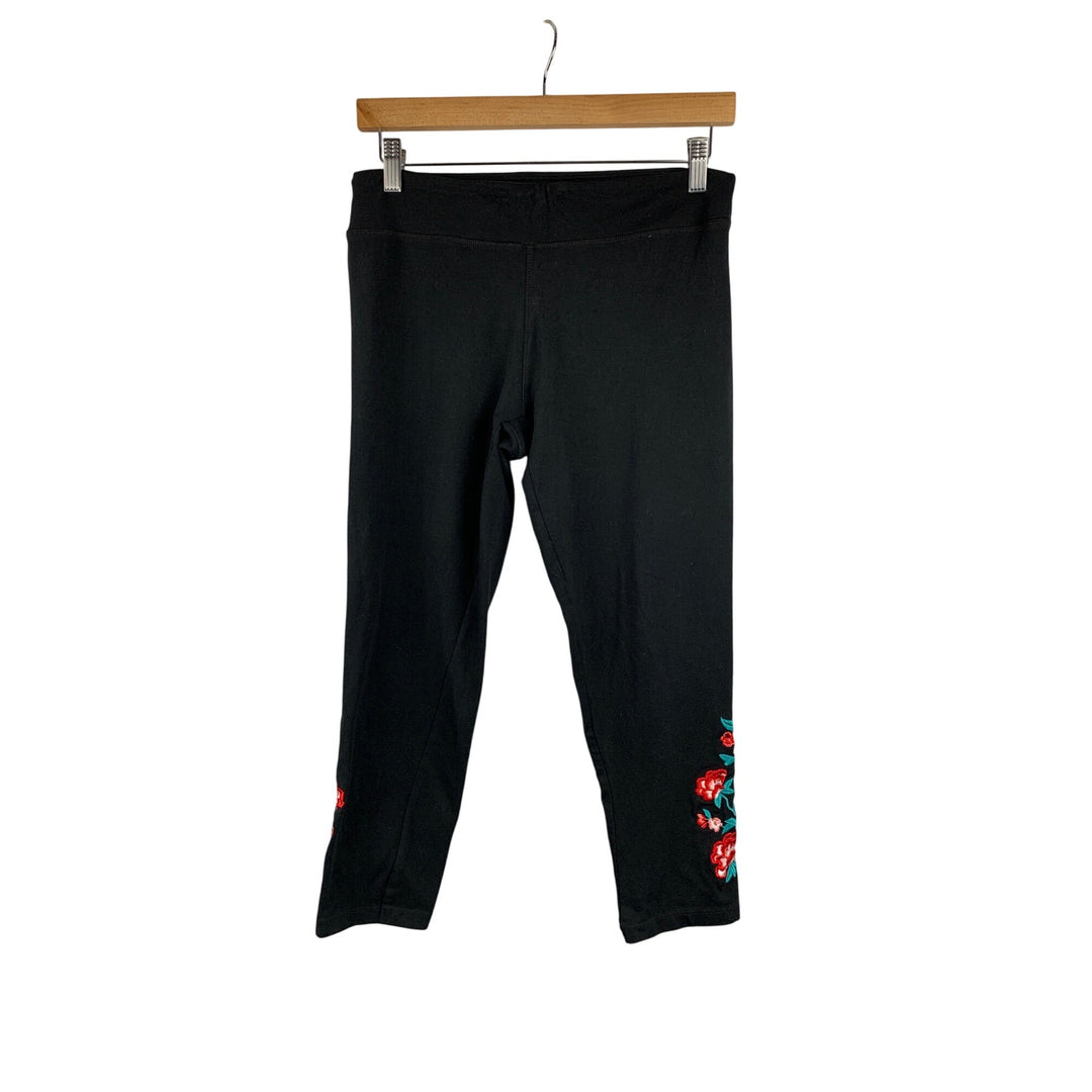 French Laundry Womens Embroidered Floral Black Leggings M