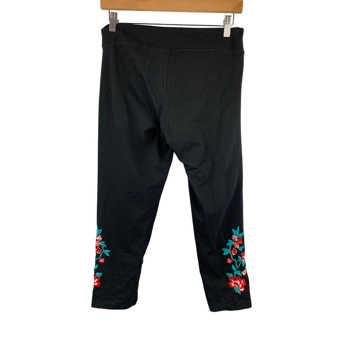French Laundry Womens Embroidered Floral Black Leggings M