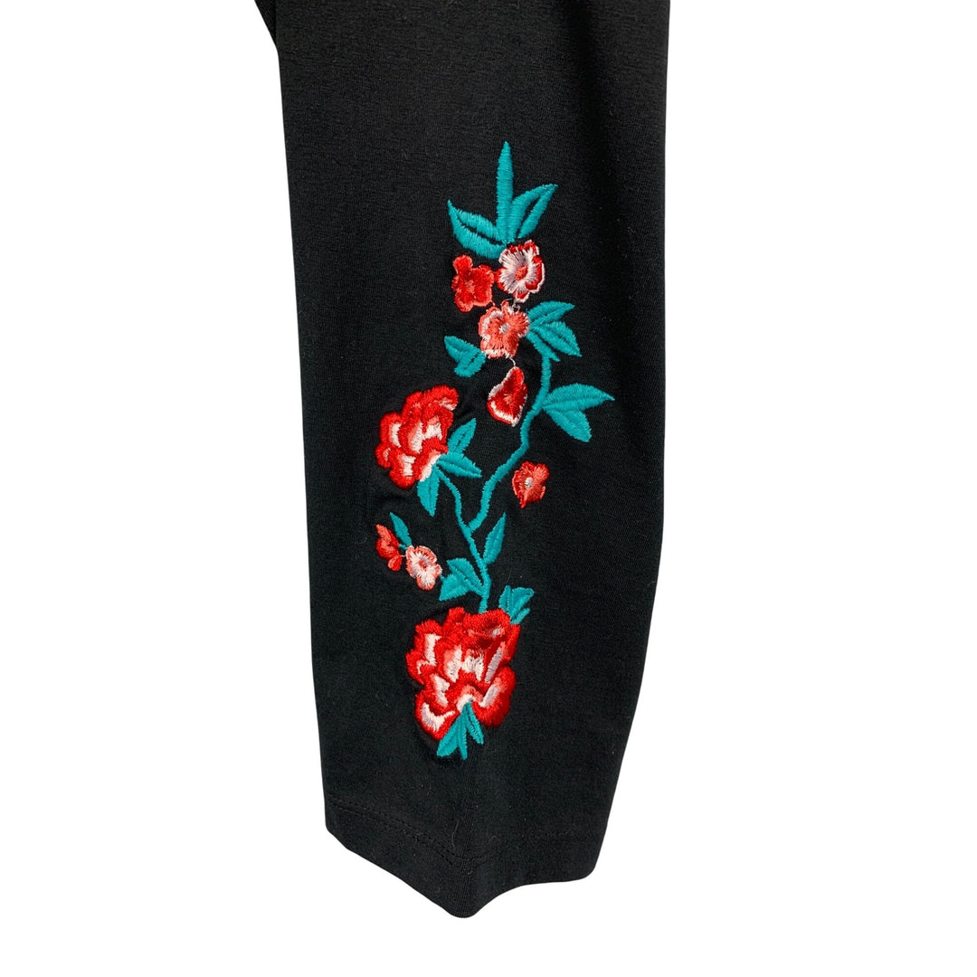 French Laundry Womens Embroidered Floral Black Leggings M