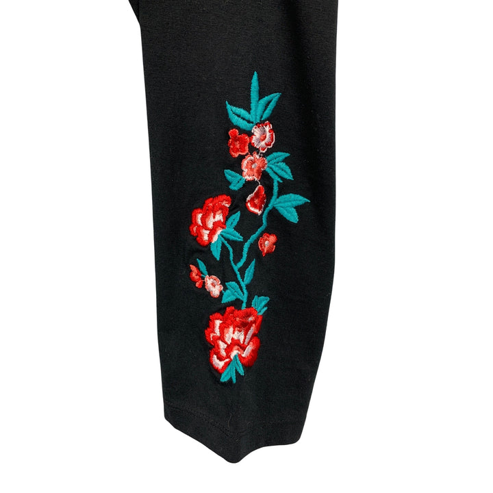 French Laundry Womens Embroidered Floral Black Leggings M