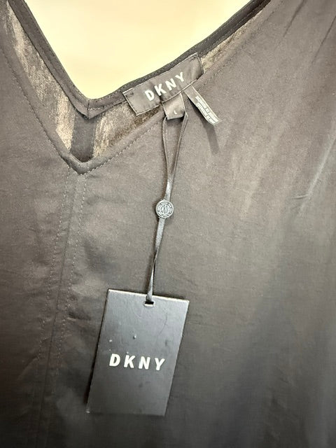 DKNY Black Tie Waist Tiered Maxi Dress Sz L NWT