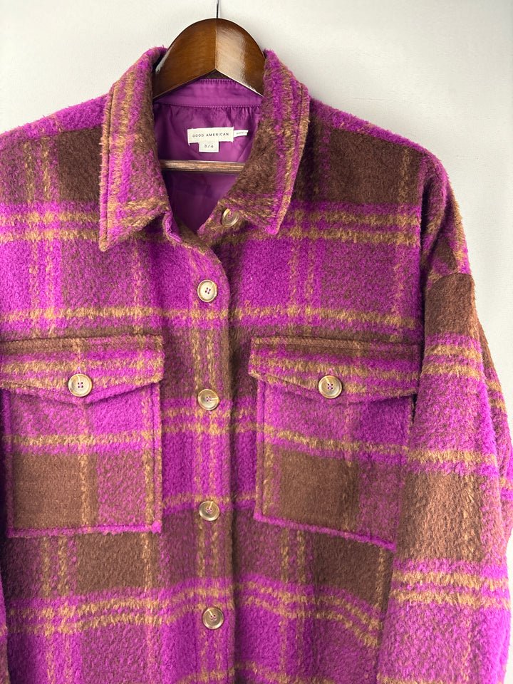 Women’s Good American Size 3/4 Purple &amp; Brown Plaid Jacket