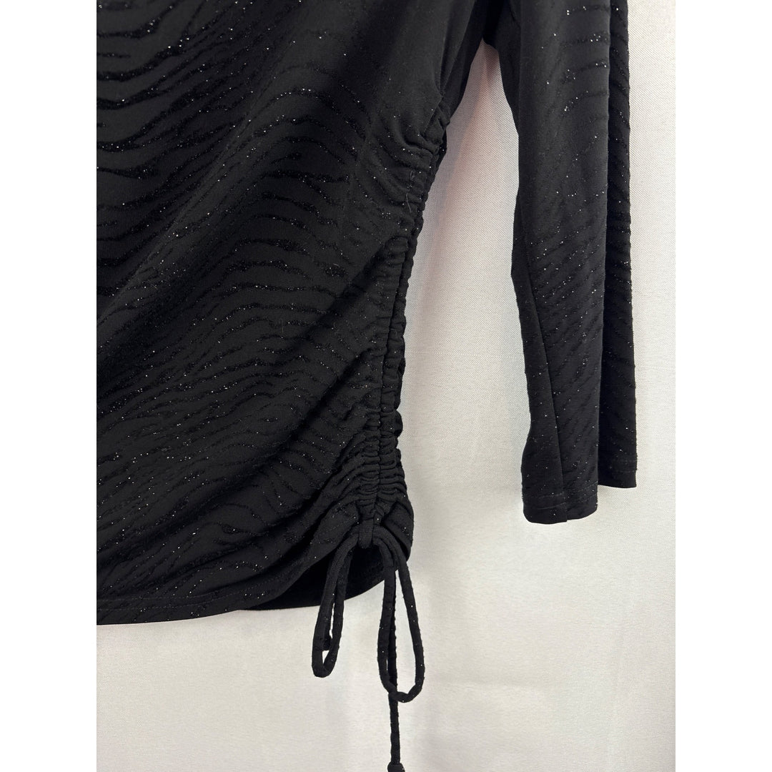 Women’s A. Byer Size Large Black Long Sleeve Sparkly Zebra Print Shirt