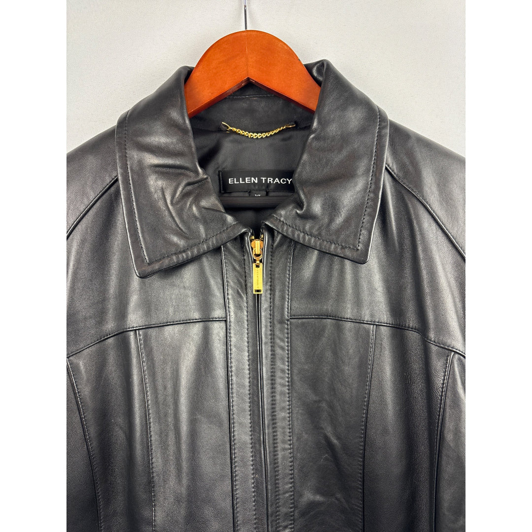 Women’s Ellen Tracy XL Black Leather Jacket with Gold Hardware