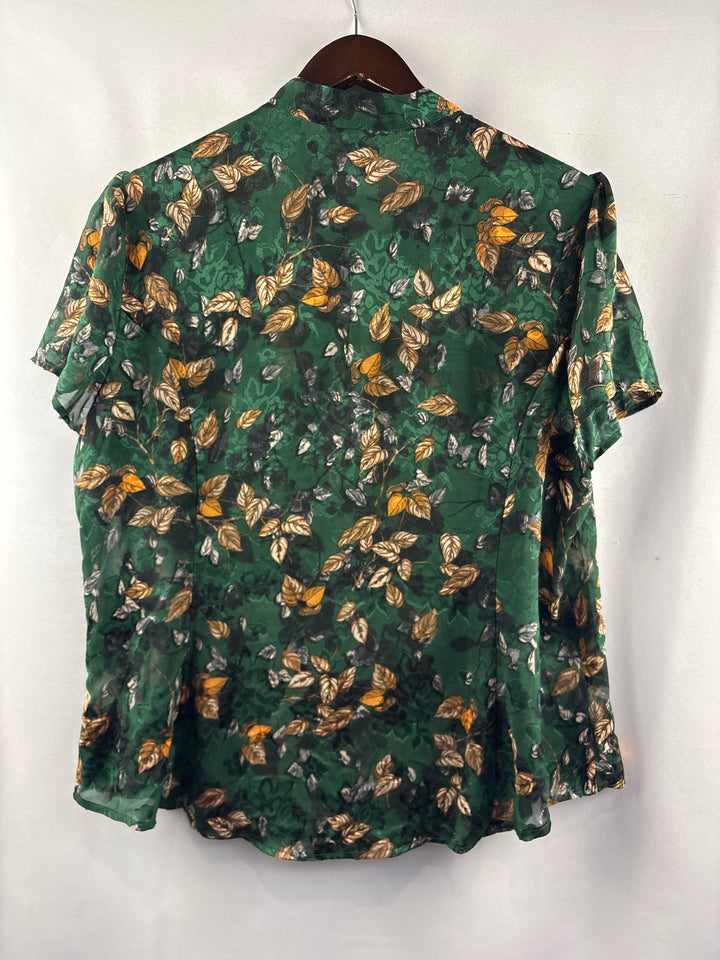 Women’s Unique Vintage 3X Sheer Green Floral Button Up Blouse
