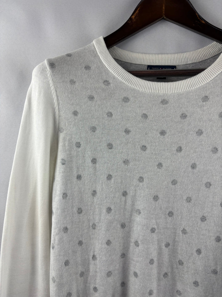 Women’s Tommy Hilfiger Small Cream w/ Gray Polka Dots Crewneck Sweater