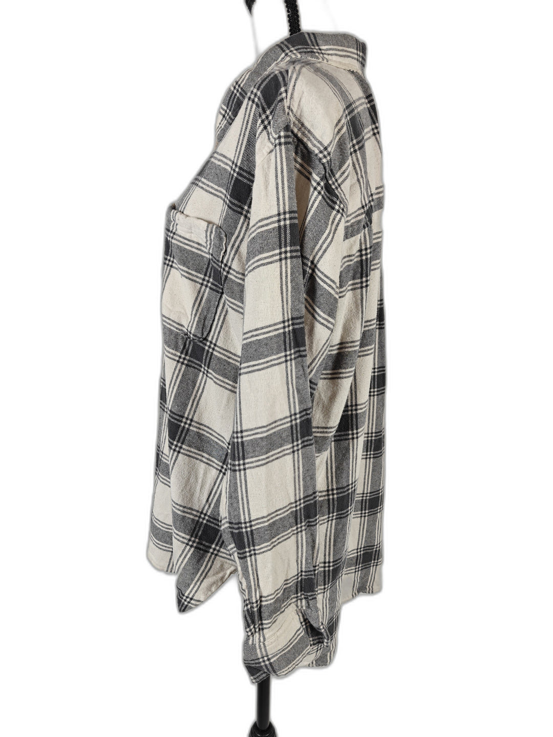 Womens SO Flannel Shirt Cream Black Plaid Size XL
