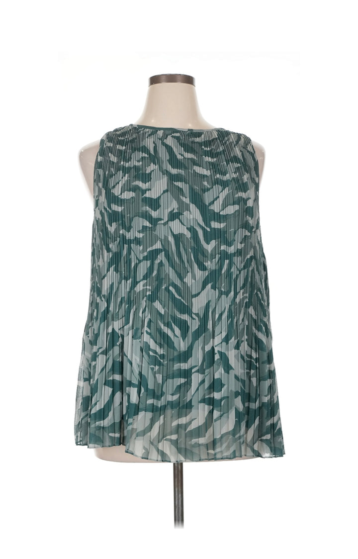 Halogen Teal Abstract Print Lightweight Pleated Sleeveless Blouse Size 1X