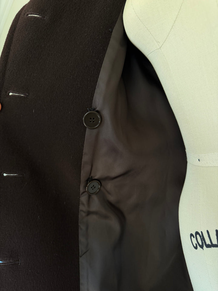 Vintage Calvin Klein 100% Merino Wool Chocolate Brown Double-Breasted Peacoat