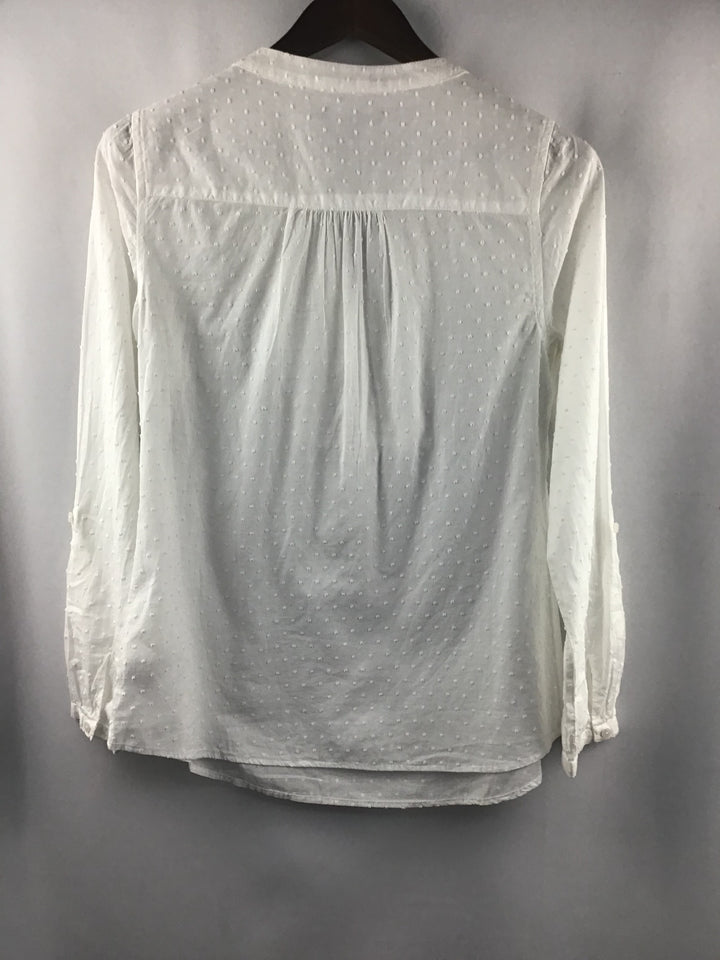 Women’s Relativity White Roll Tab Sleeve Half Buttoned Blouse Size Small