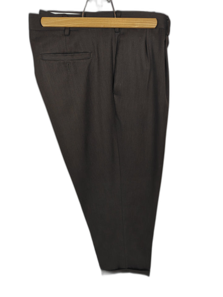 Bachrach Men's Brown Dress Pants 42x34 100% Polyester Pleated Cuffed Trousers Made in Vietnam