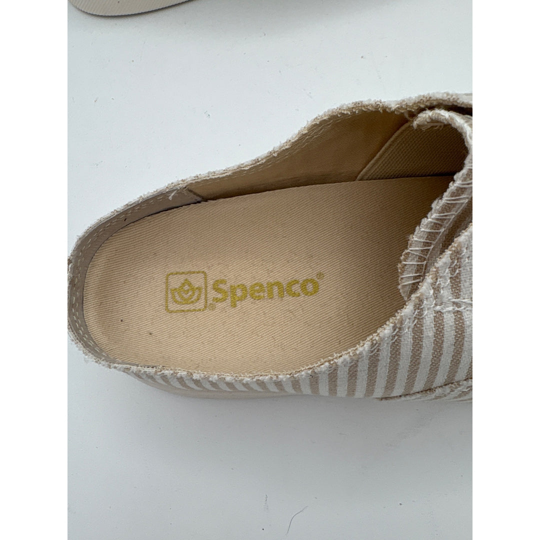 Spenco Womens 7 Slip-On Beige & White Striped Canvas Sneakers