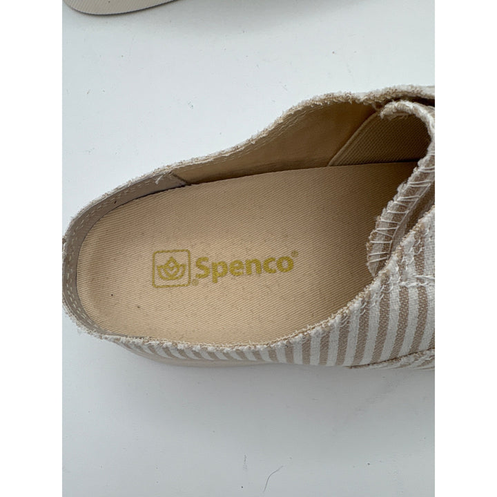 Spenco Womens 7 Slip-On Beige & White Striped Canvas Sneakers