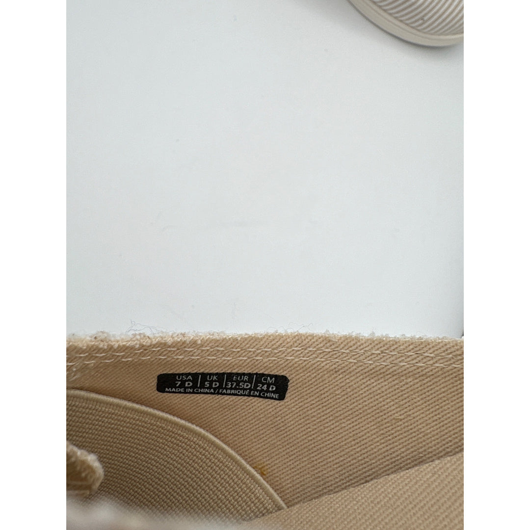 Spenco Womens 7 Slip-On Beige & White Striped Canvas Sneakers