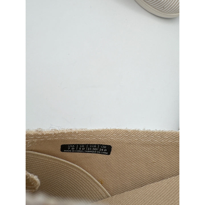 Spenco Womens 7 Slip-On Beige & White Striped Canvas Sneakers