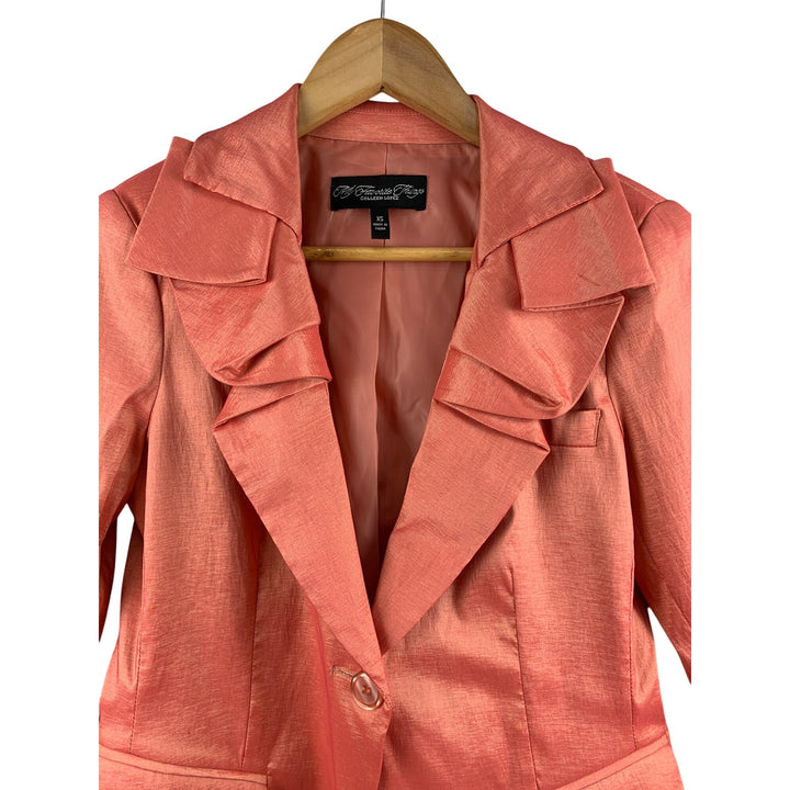 Colleen Lopez XS Coral Blazer Jacket With Ruffle Detail