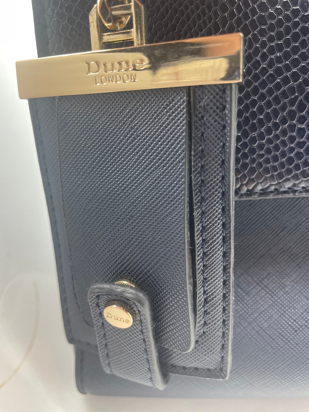 Dune London Navy Blue Structured Satchel Handbag Gold Hardware Women&