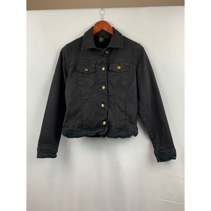 Twisted London Womens Black Denim Jacket With Lace Trim Size S