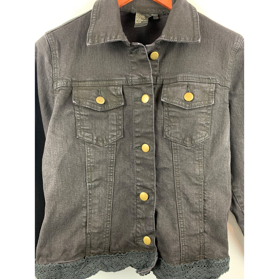 Twisted London Womens Black Denim Jacket With Lace Trim Size S