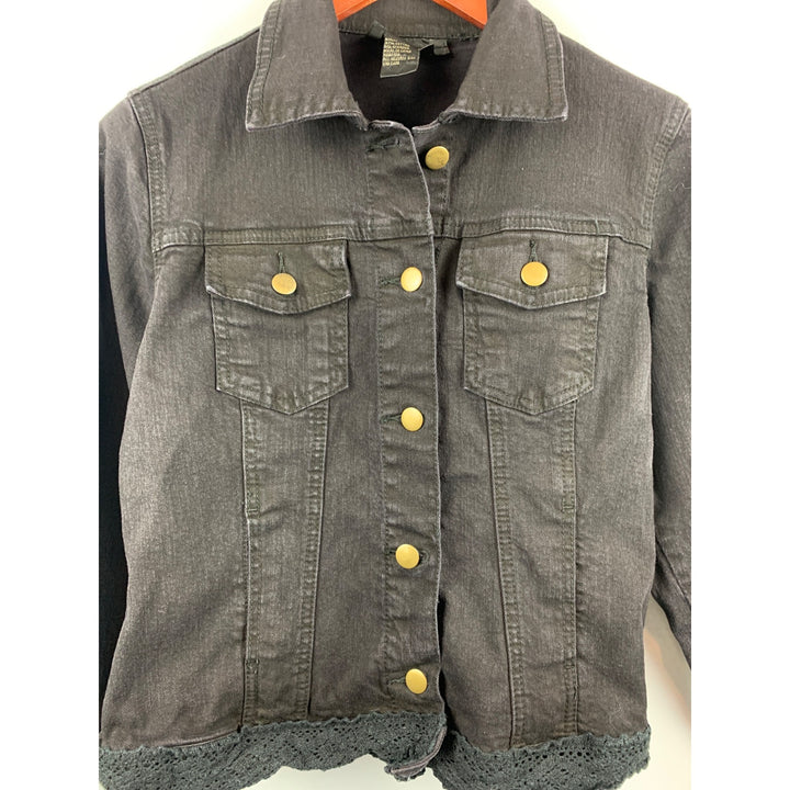 Twisted London Womens Black Denim Jacket With Lace Trim Size S