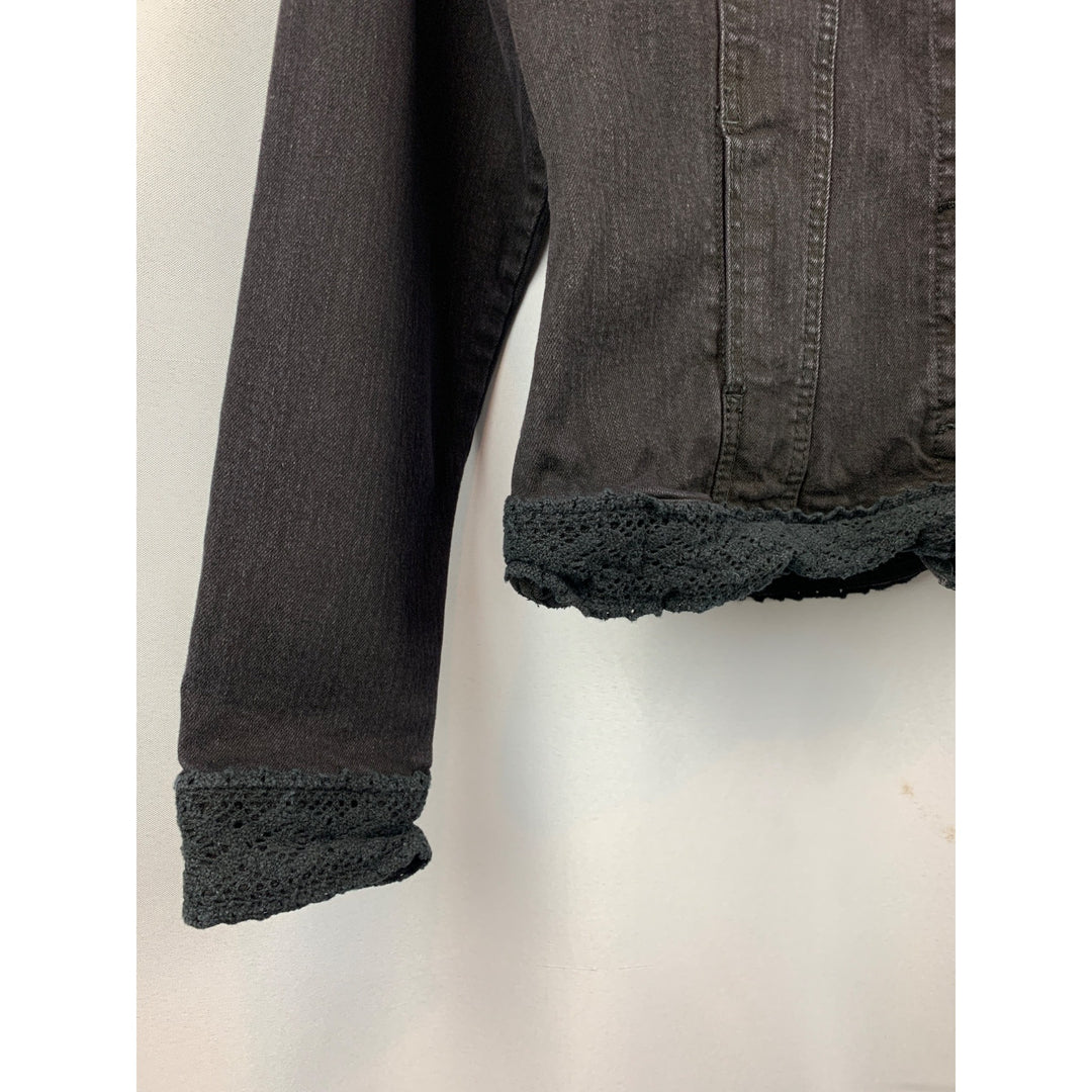 Twisted London Womens Black Denim Jacket With Lace Trim Size S