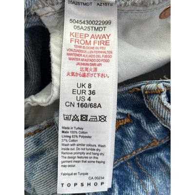Women’s TopShop Light Wash Denim Distressed A-Line Jean Shorts Sz 4