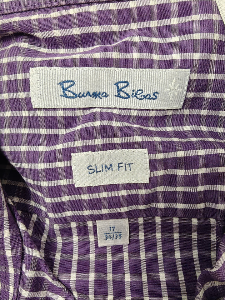 Men’s Burma Bibas Dress Shirt Purple Check 17 34/35 Slim Fit