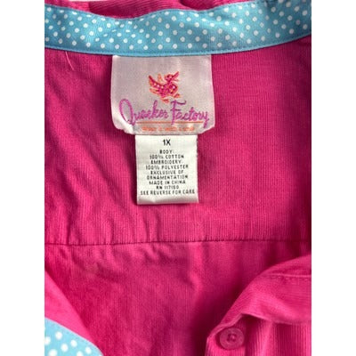 Quacker Factory Womens Pink Embroidered Button-Down Shirt 1X