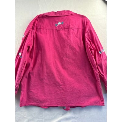 Quacker Factory Womens Pink Embroidered Button-Down Shirt 1X