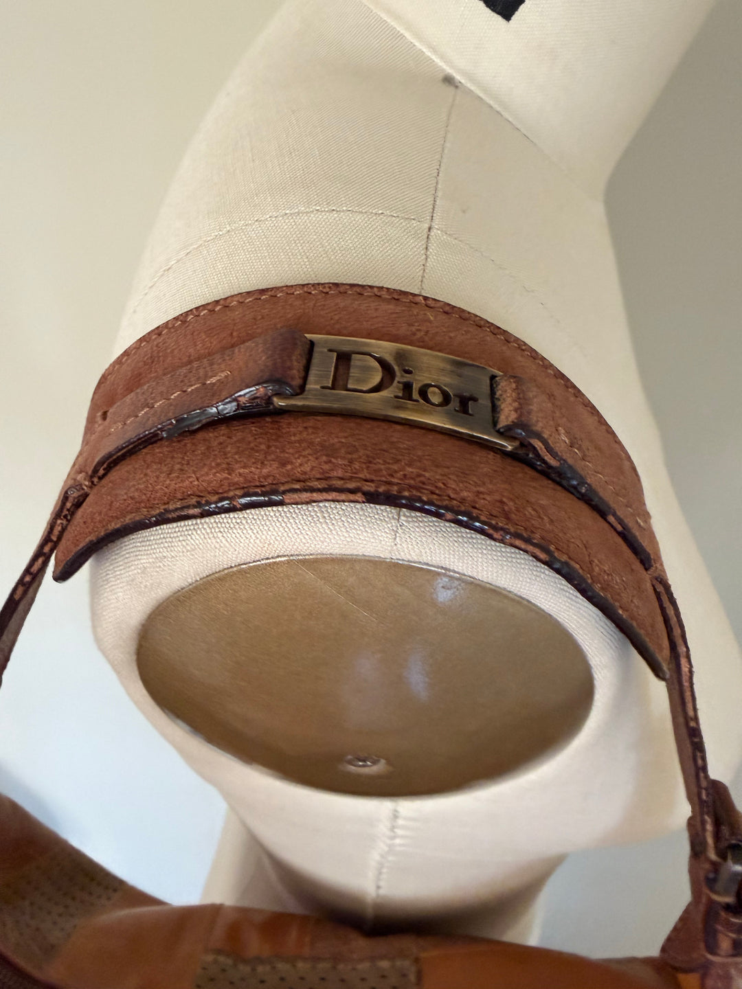 Vintage Christian Dior Brown Patchwork Leather Hobo Shoulder Bag Y2K