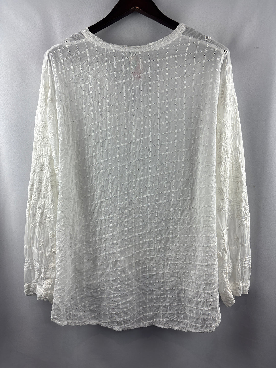Women’s Johnny Was XXL White Long Sleeve Patterned Blouse