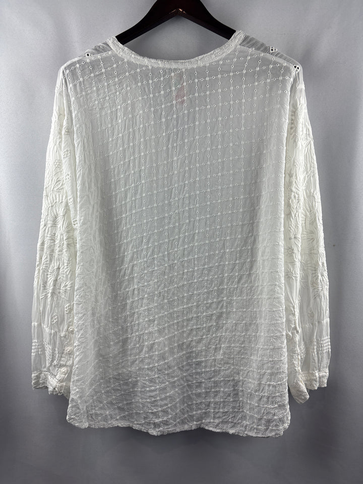 Women’s Johnny Was XXL White Long Sleeve Patterned Blouse