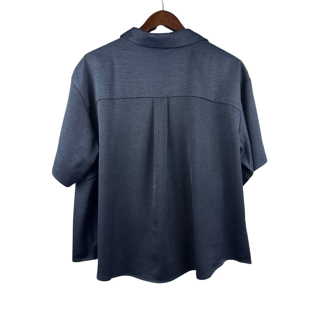 Women’s Wynne Layers Size 1X Navy Blue Satin Blouse