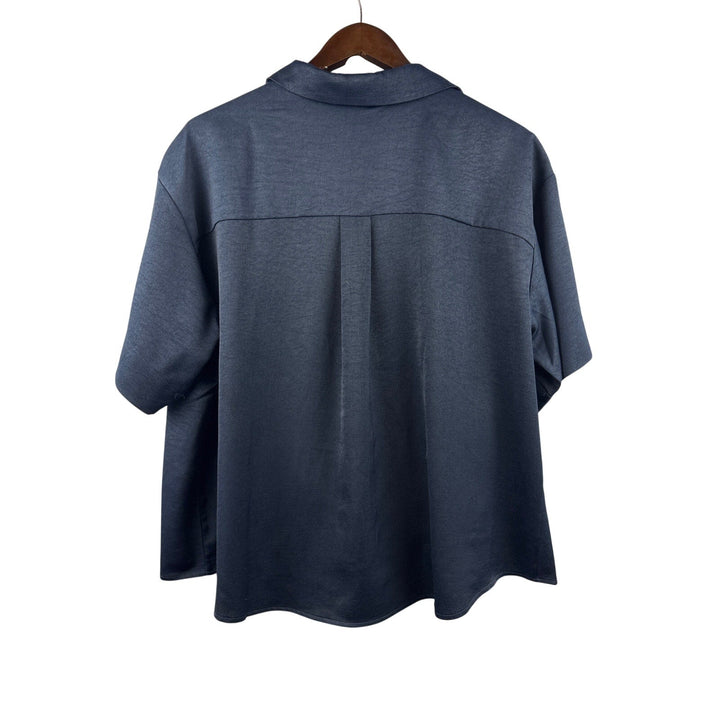 Women’s Wynne Layers Size 1X Navy Blue Satin Blouse