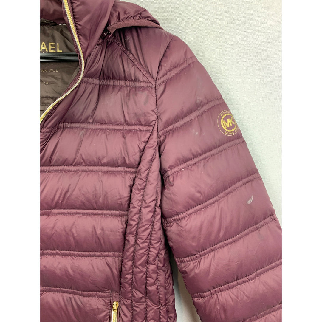 Michael Kors Womens XS Packable Down Puffer Jacket Nylon Plum