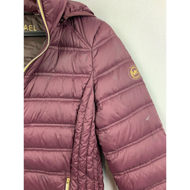 Michael Kors Womens XS Packable Down Puffer Jacket Nylon Plum