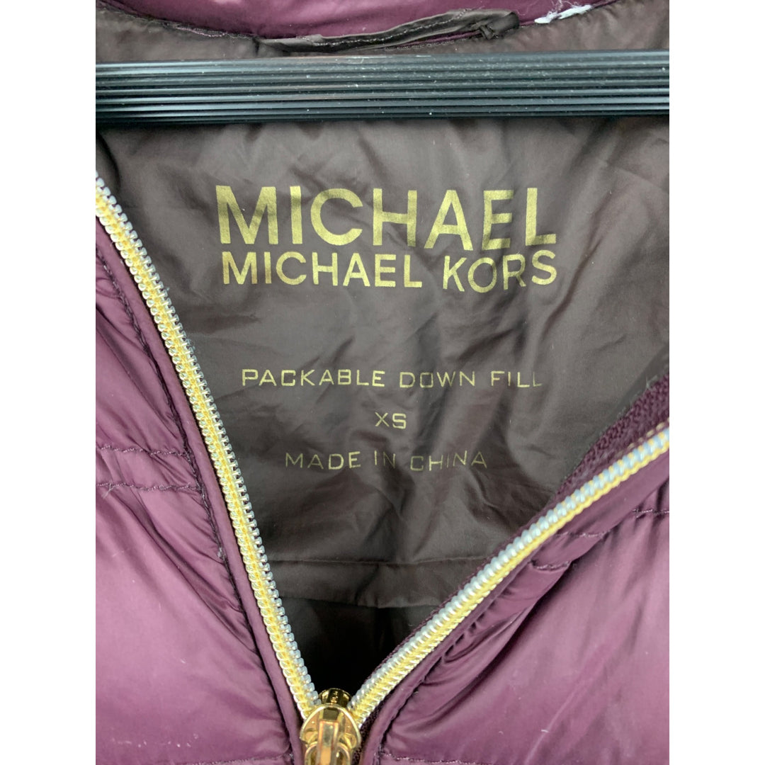 Michael Kors Womens XS Packable Down Puffer Jacket Nylon Plum