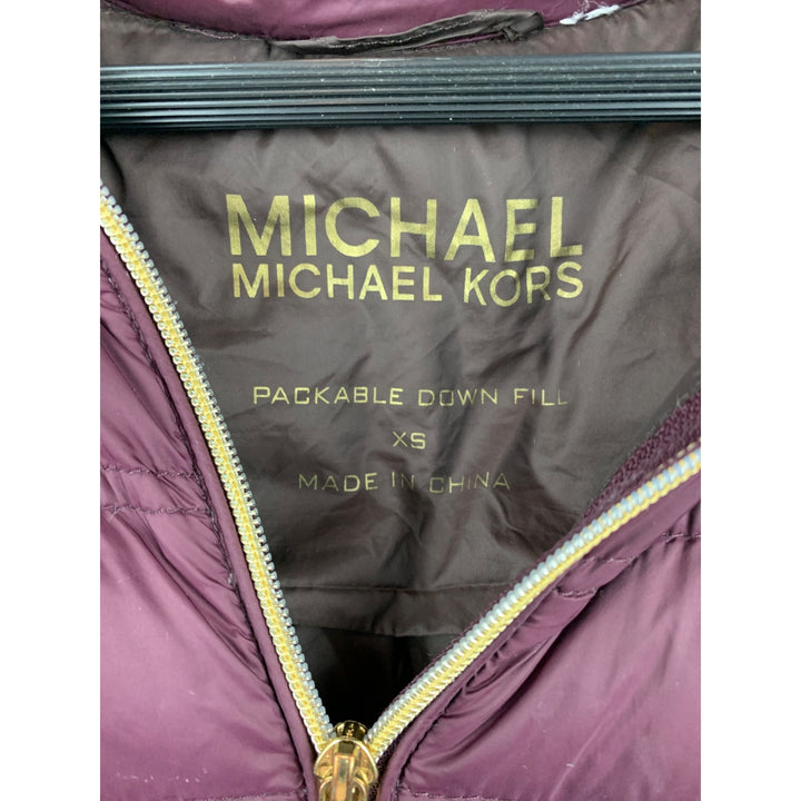 Michael Kors Womens XS Packable Down Puffer Jacket Nylon Plum