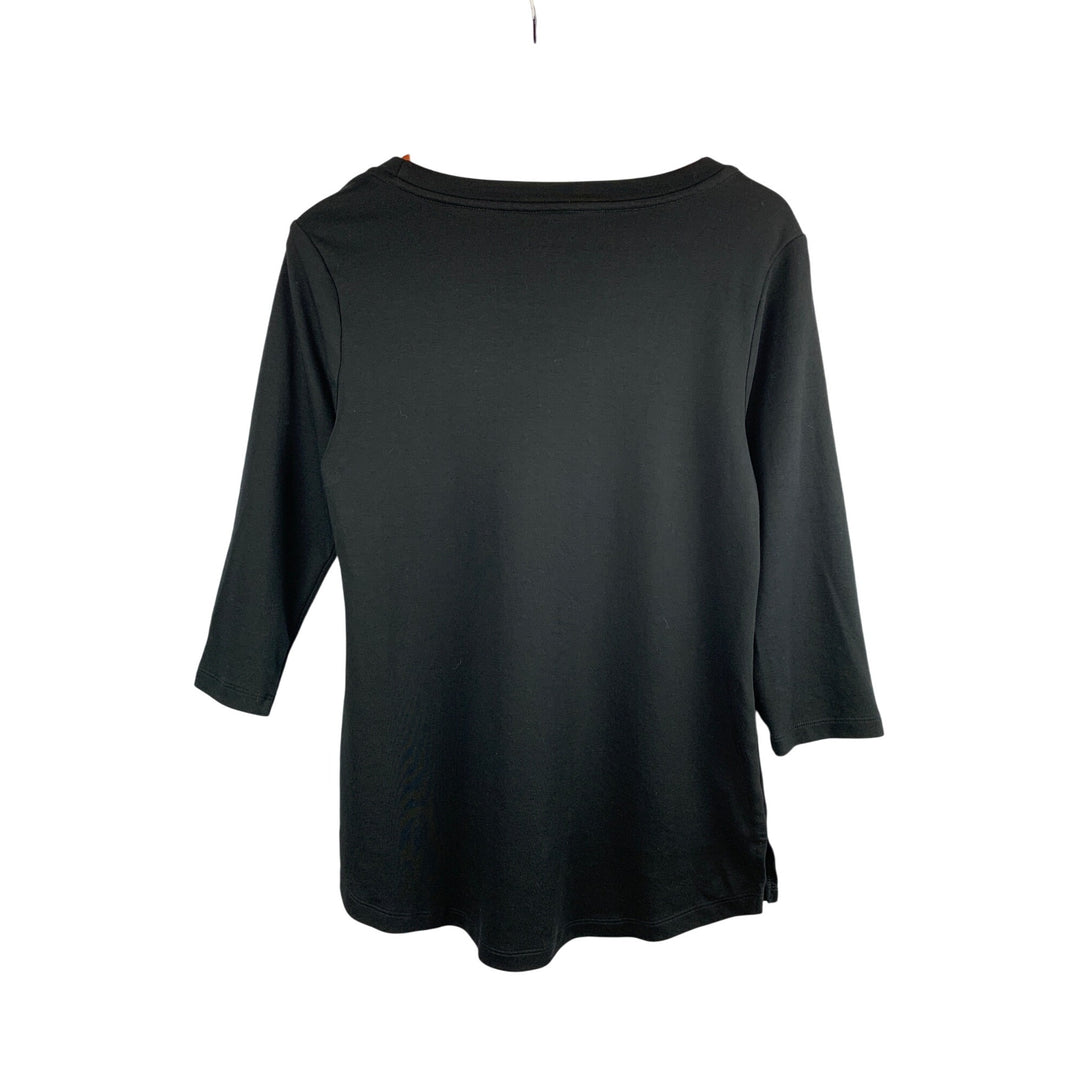 Isaac Mizrahi Live Essential Black 3/4 Sleeve Cotton Blend Top Size M