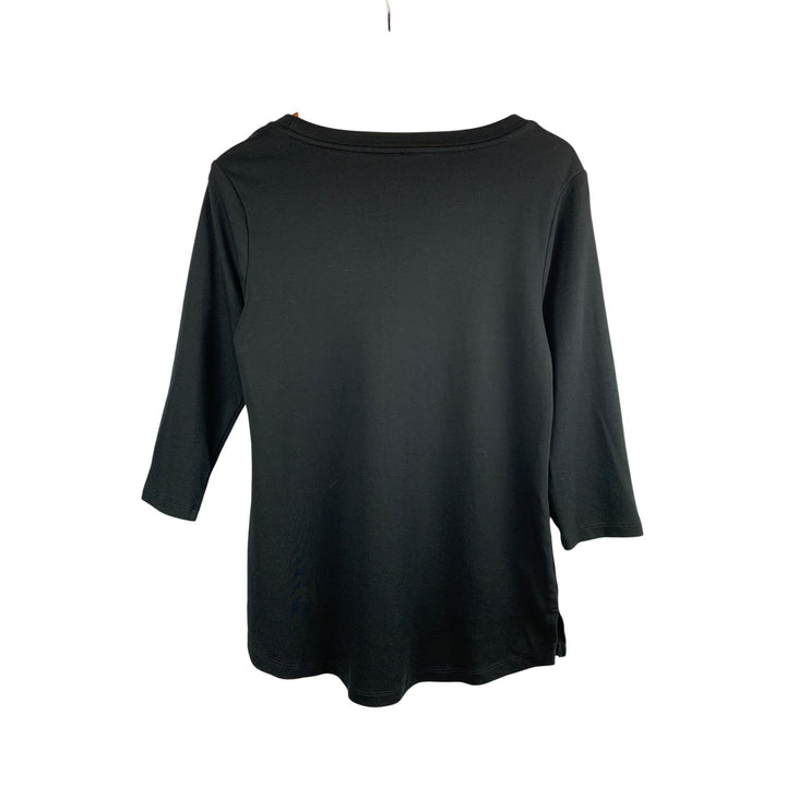 Isaac Mizrahi Live Essential Black 3/4 Sleeve Cotton Blend Top Size M