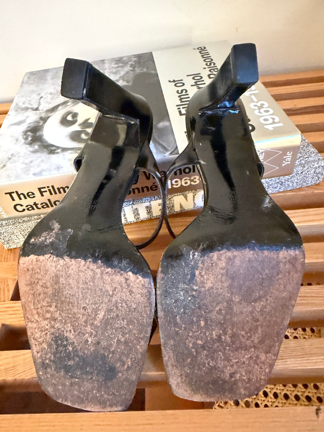 Vintage David Ackerman Paris Black Leather Y2K Mule Heels (fits 7.5)