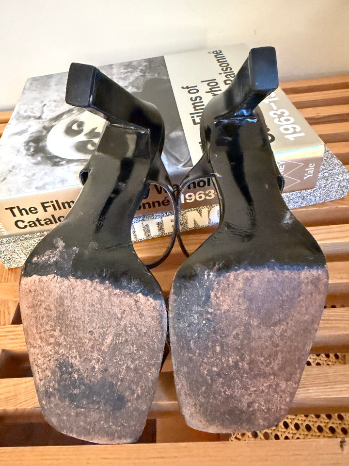 Vintage David Ackerman Paris Black Leather Y2K Mule Heels (fits 7.5)