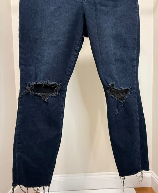 Good American High‑Rise Distressed Skinny Jeans Sz15 (Ankle, Dark Wash)