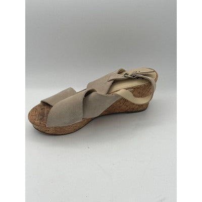 Isaac Mizrahi Live Suede Wedge Sandals 10W Beige Womens