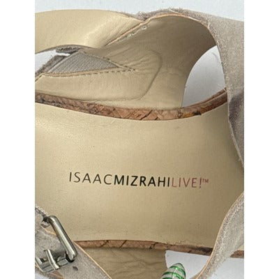 Isaac Mizrahi Live Suede Wedge Sandals 10W Beige Womens