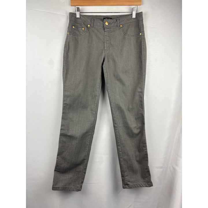 Iman Womens Grey Straight-Leg Jeans With Gold Accents Size S
